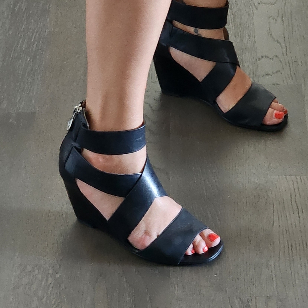 Michael Kors leather strappy wedge
